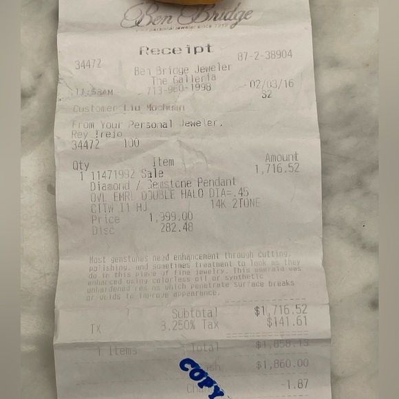 Diamond/Gemstone pendant OVL EMRL double HALO Dia 0.45 CTTW I1 HJ 14K 2TONE - Picture 4 of 8